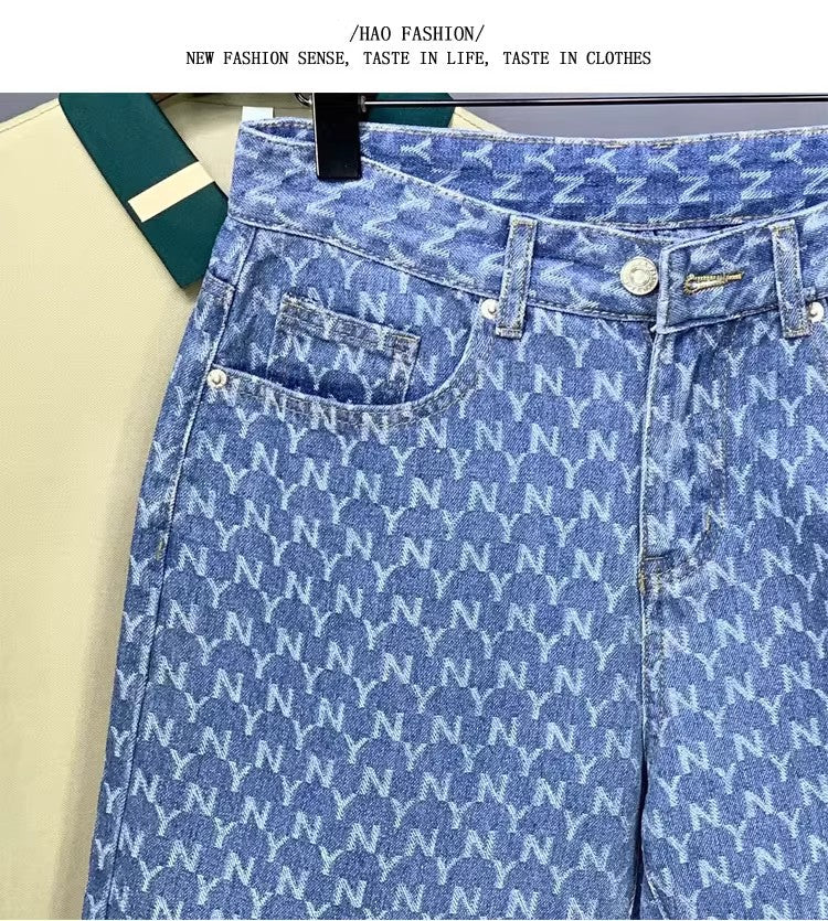 Men's Denim Shorts 2025 New Summer Thin Slim Fit American Style Five-Point Shorts Trendy Printed Pants