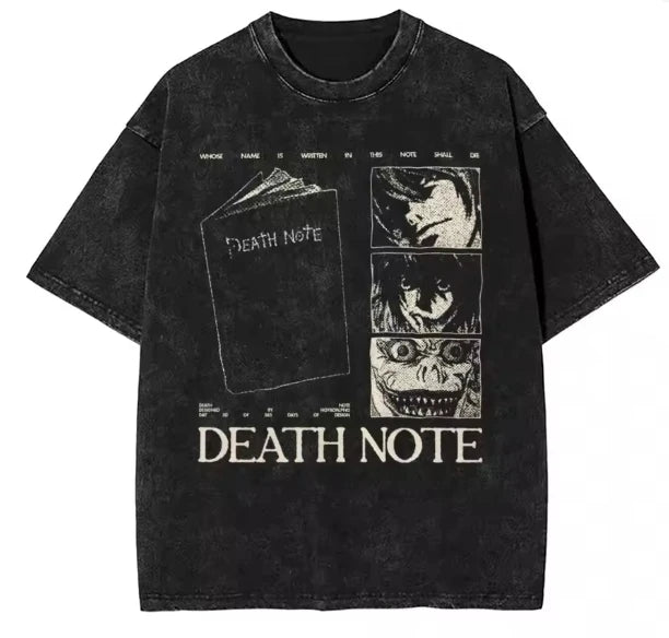 Harajuku Vintage Washed Death Note T Shirt Men Anime Graphic Printing T Shirt Cotton Fashion Streetwear Unisex Top Tee
