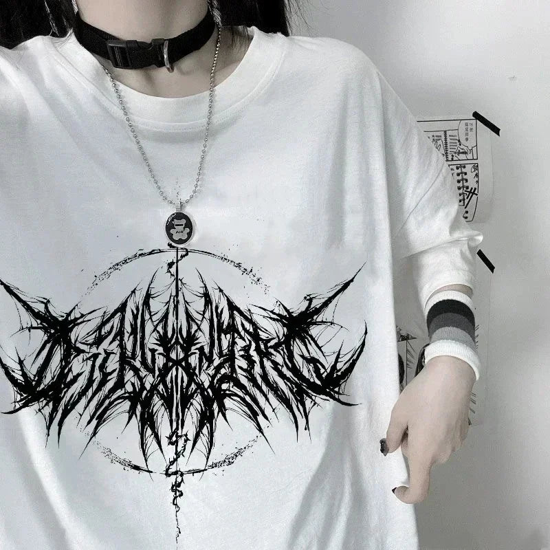 Retro Vintage Hip Hop Streetwear Kawaii Fashion Casual Tops Men's T Shirt Lightning Letter Print Y2K Goth Punk