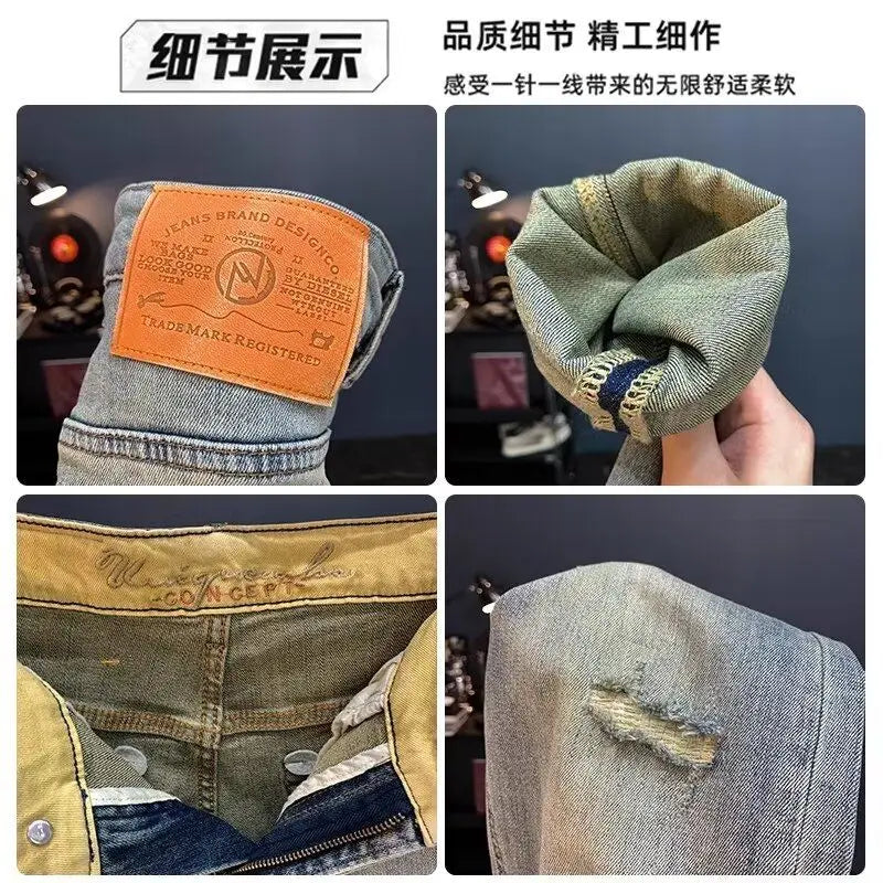 jeans for Man 2025 Spring Autumn Small Ripped Jeans Men's Vintage Pants Trendy Brand Harlan Men Clothes Streetwear Clothing