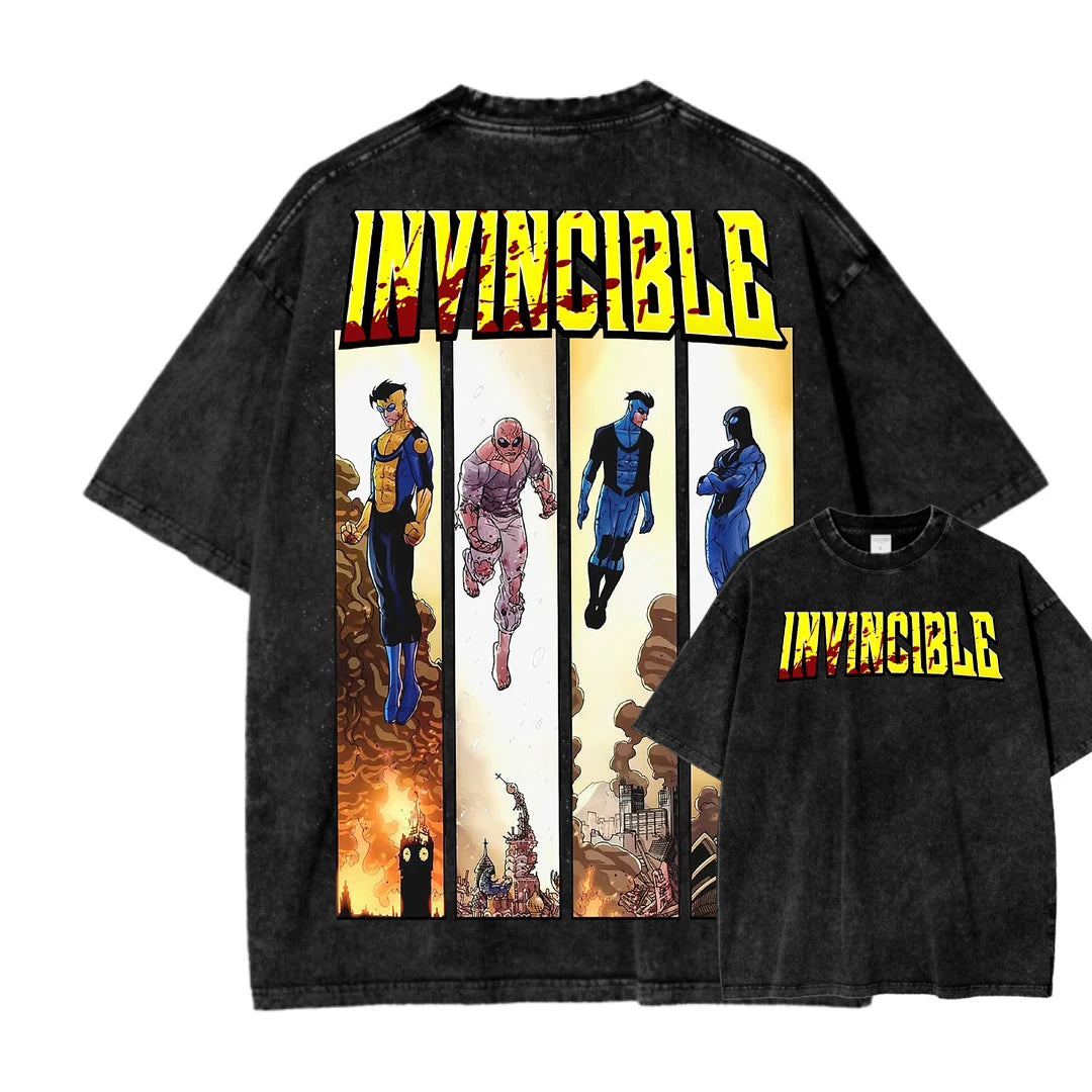 Invincible Washed T-shirt 2026 New Model personality Clothes shirt Year round clothing Streetwear Trendy high quality Breathable
