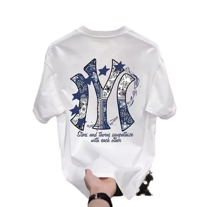 Korean-style casual crew neck short-sleeve T-shirt for men, versatile trendy luxury stylish men's apparel