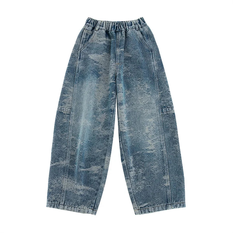 Luxury New Kids Designer Vintage Jacquard Denim Jeans for Teen Boy Elegant Style Casual Jeans Pants Child School Denim Trousers