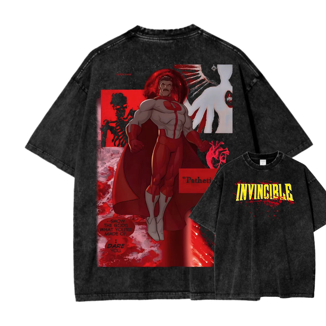 Invincible Washed T-shirt 2026 New Model personality Clothes shirt Year round clothing Streetwear Trendy high quality Breathable