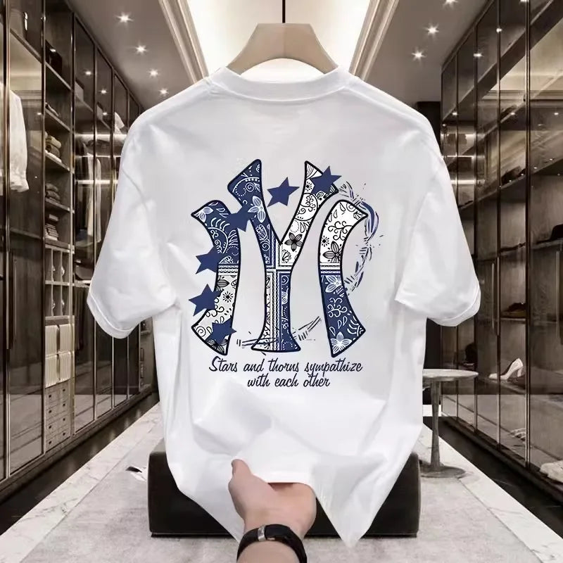 Korean-style casual crew neck short-sleeve T-shirt for men, versatile trendy luxury stylish men's apparel