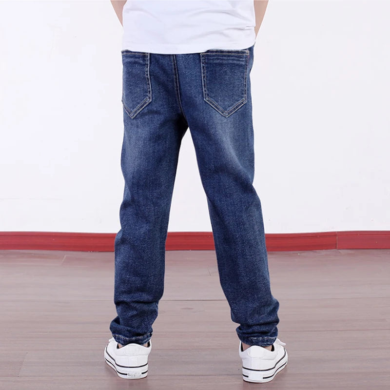 IENENS Fashion Boys Jeans Spring Autumn Long Pants Child Straight Denim Trousers Kids Elastic Waist Pants For 4-10 Years Old