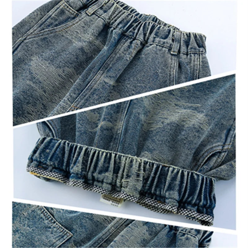 Luxury New Kids Designer Vintage Jacquard Denim Jeans for Teen Boy Elegant Style Casual Jeans Pants Child School Denim Trousers