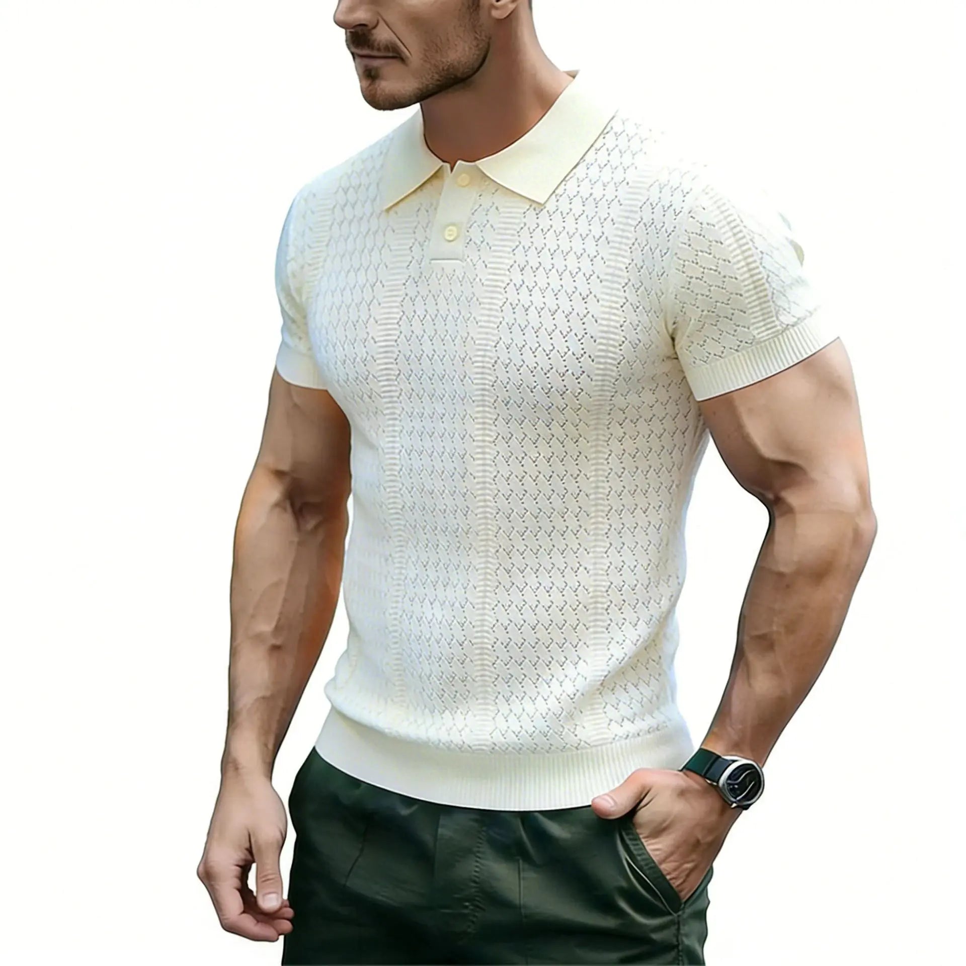 POLO Shirt Short-sleeved Knitted Sweater T-shirt Men's Lapel Hollow Texture Short Sleeve