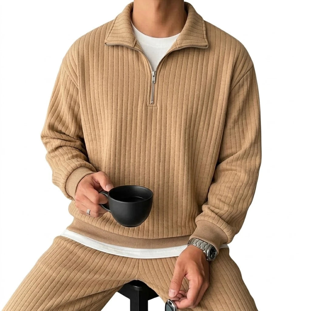 Quarter Zip Men's Sweatshirts Luxury Solid Stripes Pullover Zip Up Hoodies Gym Man V Neck Zip Up Shirts Long Sleeve Mens Coats