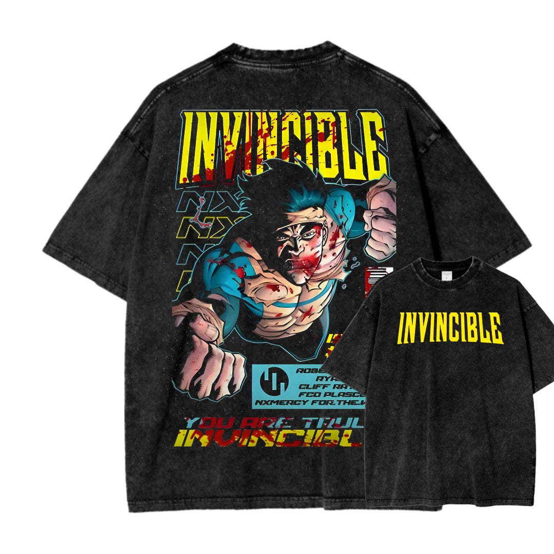 Invincible Washed T-shirt 2026 New Model personality Clothes shirt Year round clothing Streetwear Trendy high quality Breathable