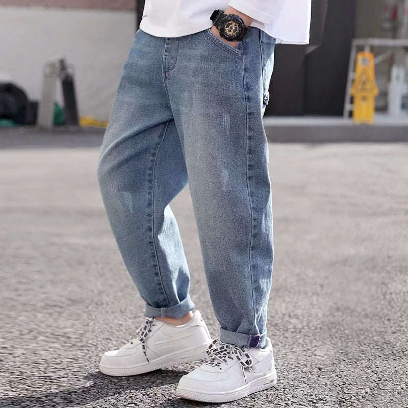 IENENS Kids Boys Jeans  Fashion Clothes Classic Pants Denim Clothing Children Baby Boy Casual Bowboy Long Trousers  5-13Y