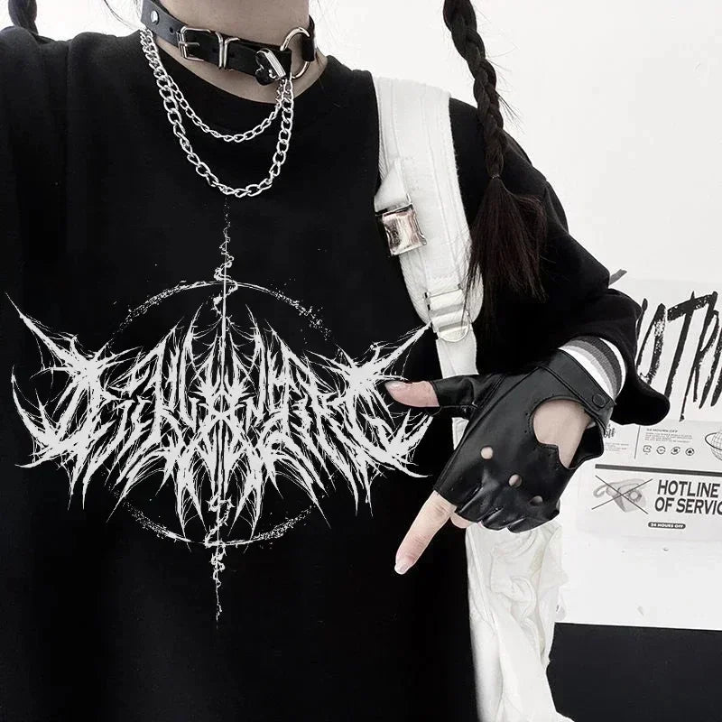 Retro Vintage Hip Hop Streetwear Kawaii Fashion Casual Tops Men's T Shirt Lightning Letter Print Y2K Goth Punk