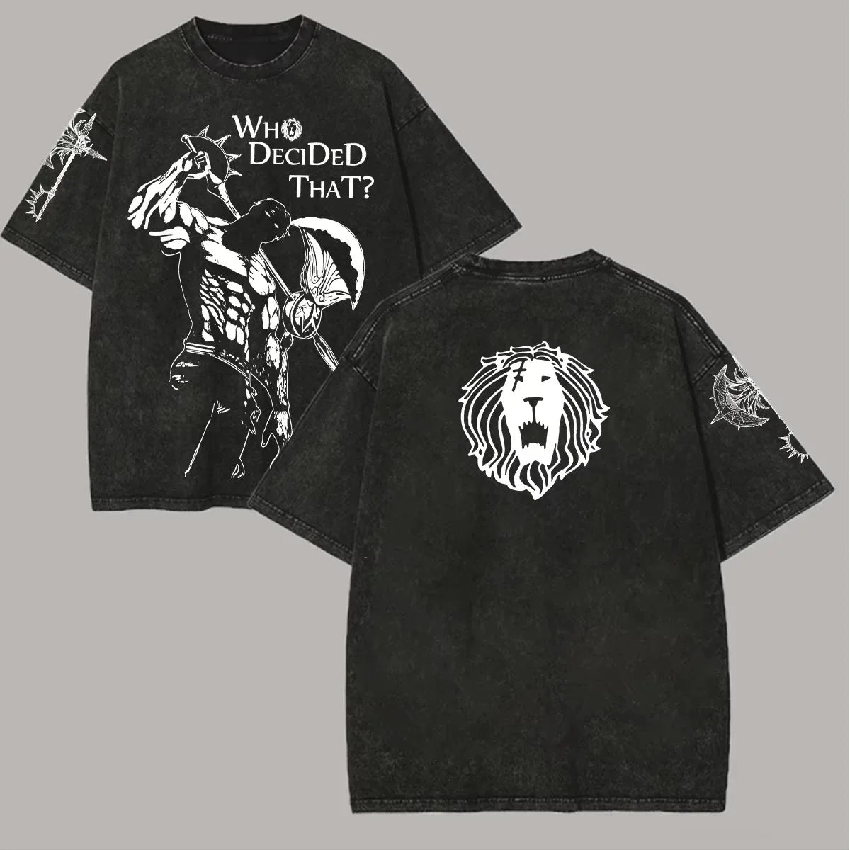 Japanese Anime The Seven Deadly Sins Escanor Graphic Print Vintage Washed T-Shirt, Unisex Retro Loose Harajuku Y2K Cotton Summer
