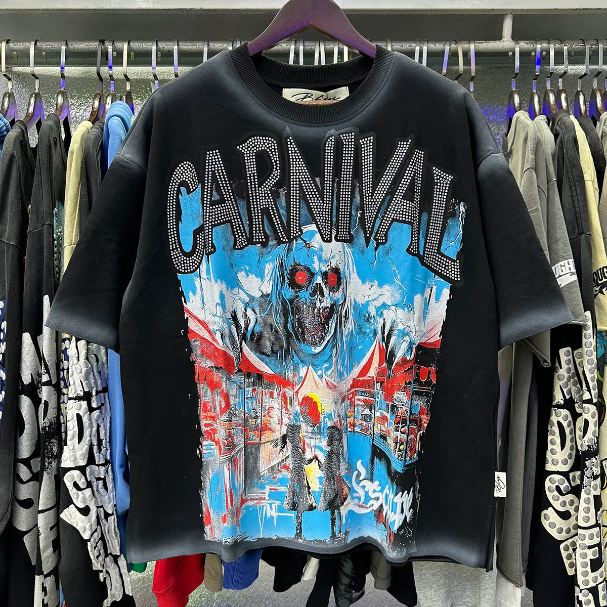 Best Quality Rhinestone Logo Bling T Shirt Men Women Character Print F-Terry Cropped T-Shirt Wash Gray Full Flash Diamond Tees