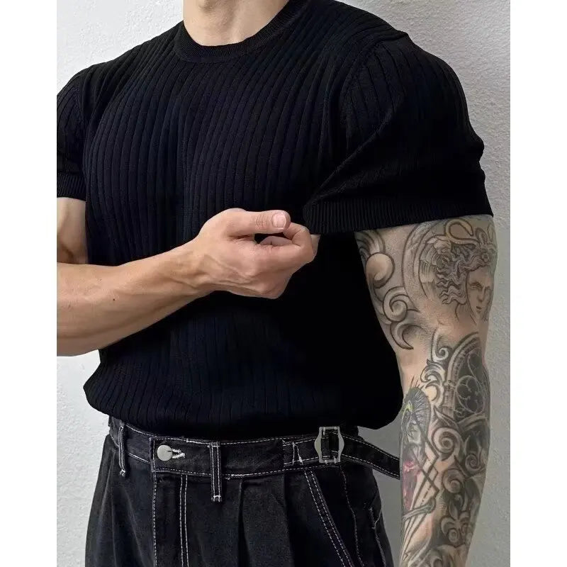 Trendy Polo Shirt for Men Summer Solid Color Top Versatile Knit Style Korean Short Sleeves Casual Fashion T-shirt