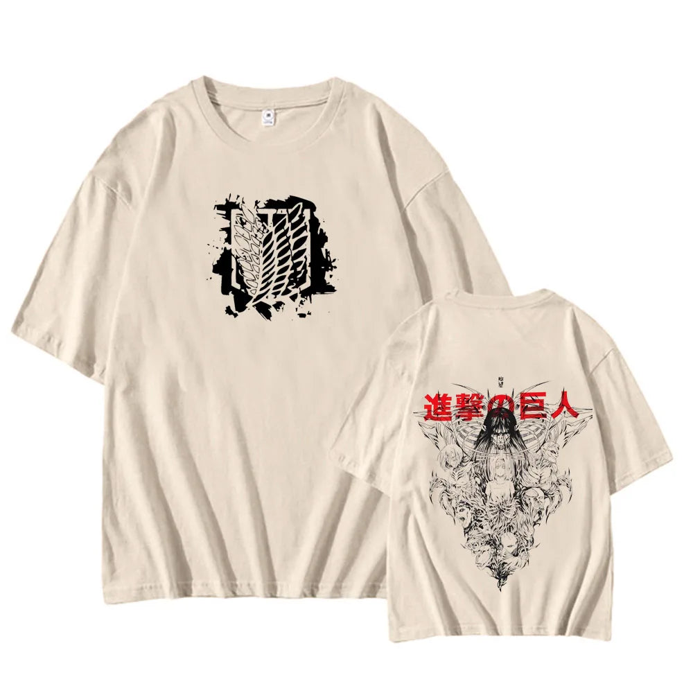 Anime Attack on Titan T Shirts Men High Quality Cotton Shingeki No Kyojin T-shirt Short Sleeve Manga Eren Mikasa Tops Tees