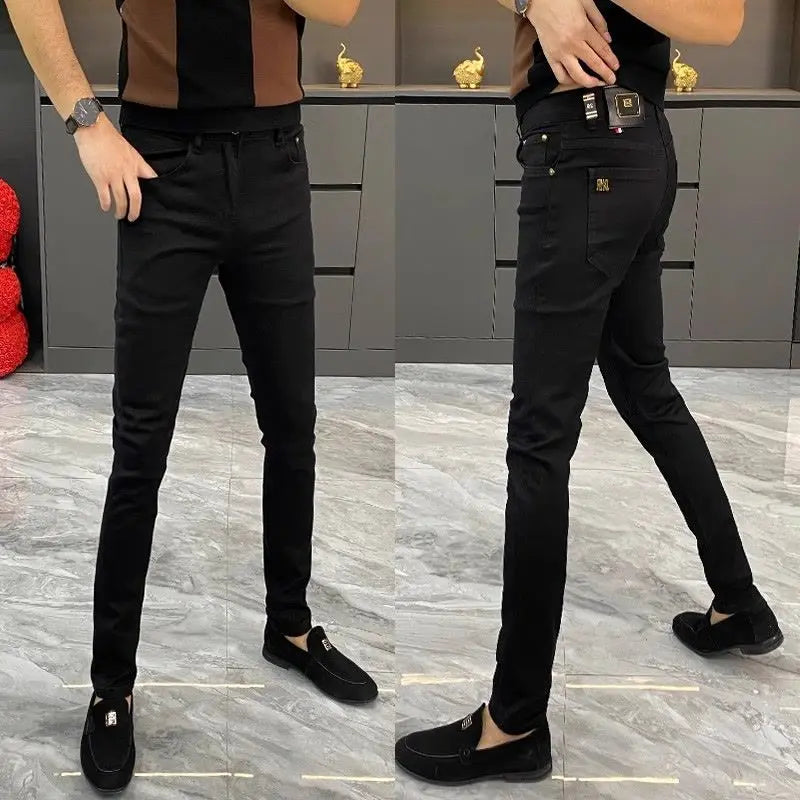 White Jeans Men's European Goods 2025 Summer New Fashion Motorcycle Boots Simple Slim Fit Elastic Versatile Small Feet Trousers