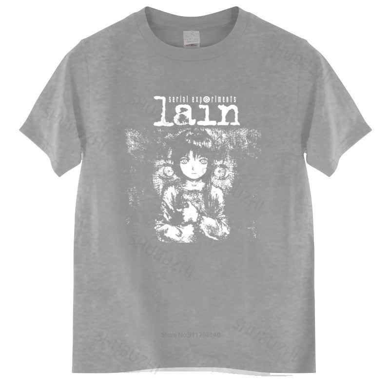 New Arrived Mens t shirt Serial Experiments Lain Tshirt Men Cotton Harajuku Japan Manga Iwakura Tees Homme Black T-shirt
