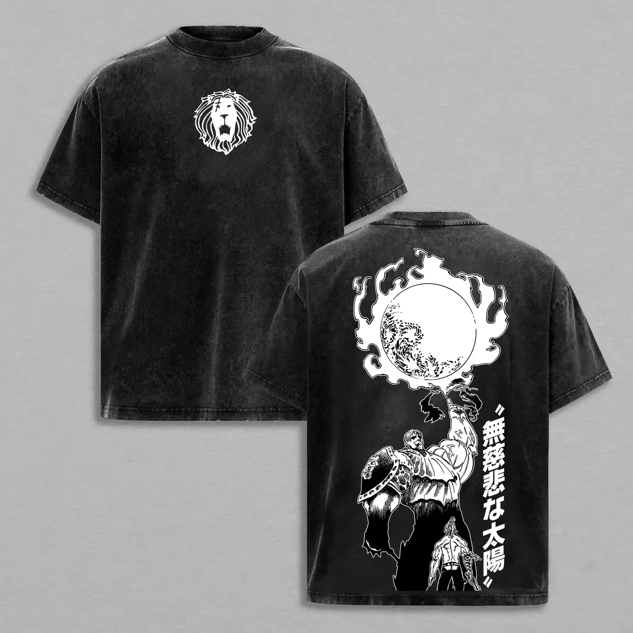 Japanese Anime The Seven Deadly Sins Escanor Graphic Print Vintage Washed T-Shirt, Unisex Retro Loose Harajuku Y2K Cotton Summer