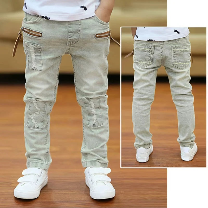 IENENS Kids Boys Jeans  Fashion Clothes Classic Pants Denim Clothing Children Baby Boy Casual Bowboy Long Trousers  5-13Y