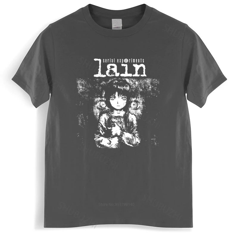 New Arrived Mens t shirt Serial Experiments Lain Tshirt Men Cotton Harajuku Japan Manga Iwakura Tees Homme Black T-shirt