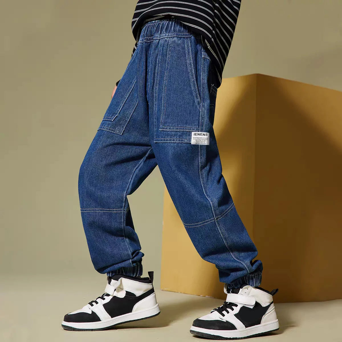 IENENS Kids Boys Jeans  Fashion Clothes Classic Pants Denim Clothing Children Baby Boy Casual Bowboy Long Trousers  5-13Y