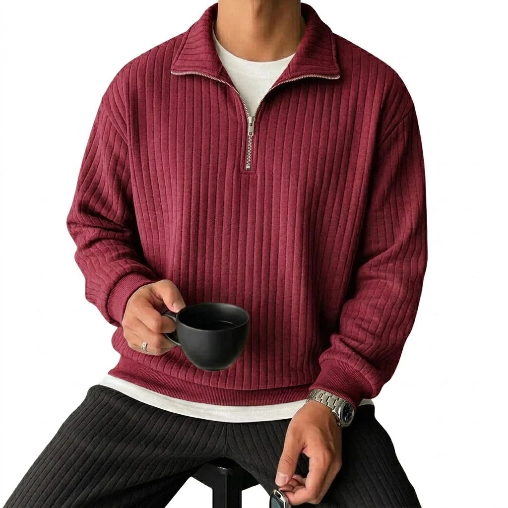 Quarter Zip Men's Sweatshirts Luxury Solid Stripes Pullover Zip Up Hoodies Gym Man V Neck Zip Up Shirts Long Sleeve Mens Coats