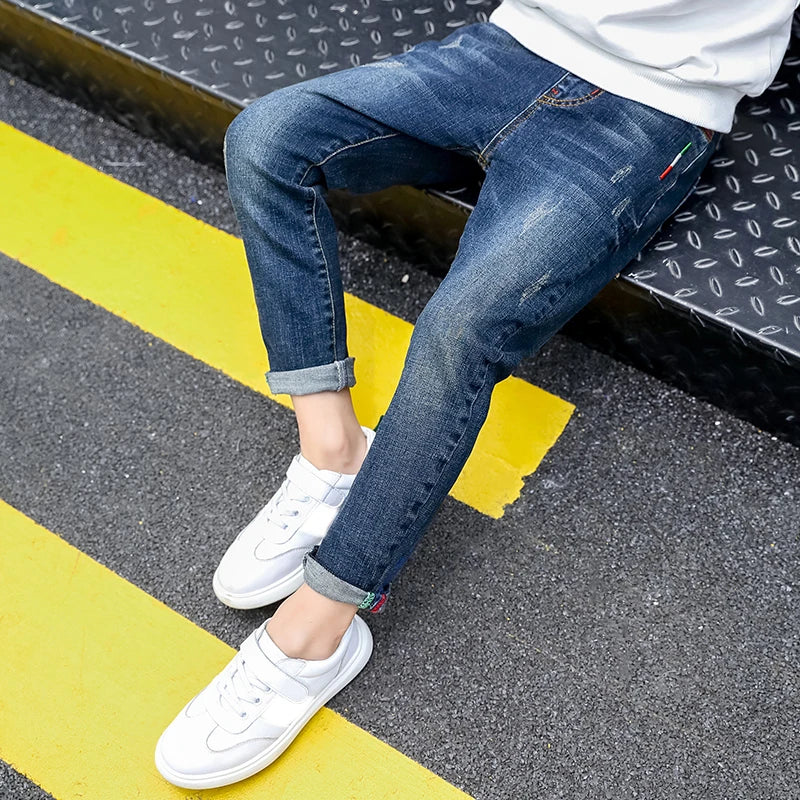 IENENS Kids Boys Jeans  Fashion Clothes Classic Pants Denim Clothing Children Baby Boy Casual Bowboy Long Trousers  5-13Y