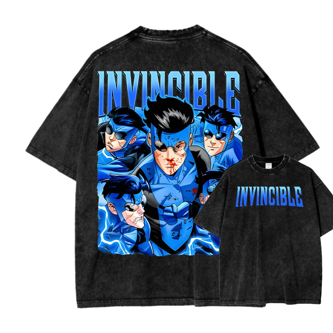 Invincible Washed T-shirt 2026 New Model personality Clothes shirt Year round clothing Streetwear Trendy high quality Breathable