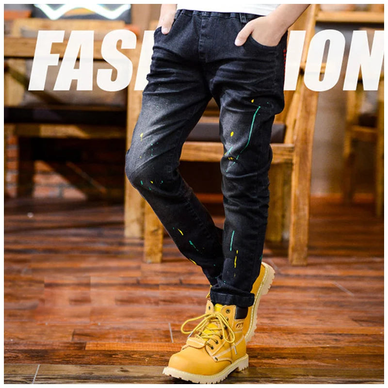 IENENS Kids Boys Jeans  Fashion Clothes Classic Pants Denim Clothing Children Baby Boy Casual Bowboy Long Trousers  5-13Y