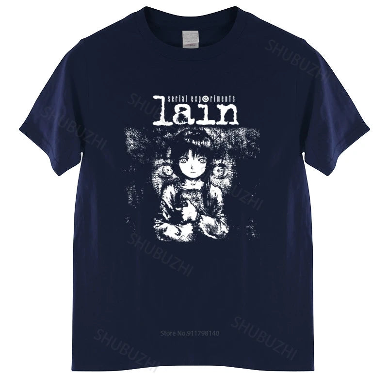 New Arrived Mens t shirt Serial Experiments Lain Tshirt Men Cotton Harajuku Japan Manga Iwakura Tees Homme Black T-shirt