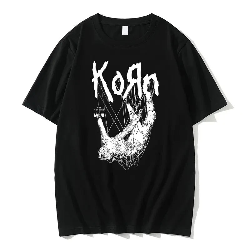 American Singer Rock Band Korn Print Graphic T-shirt Summer Short Sleeve Tees Tops Streetwear Casual Pure Cotton T Shirts Men's