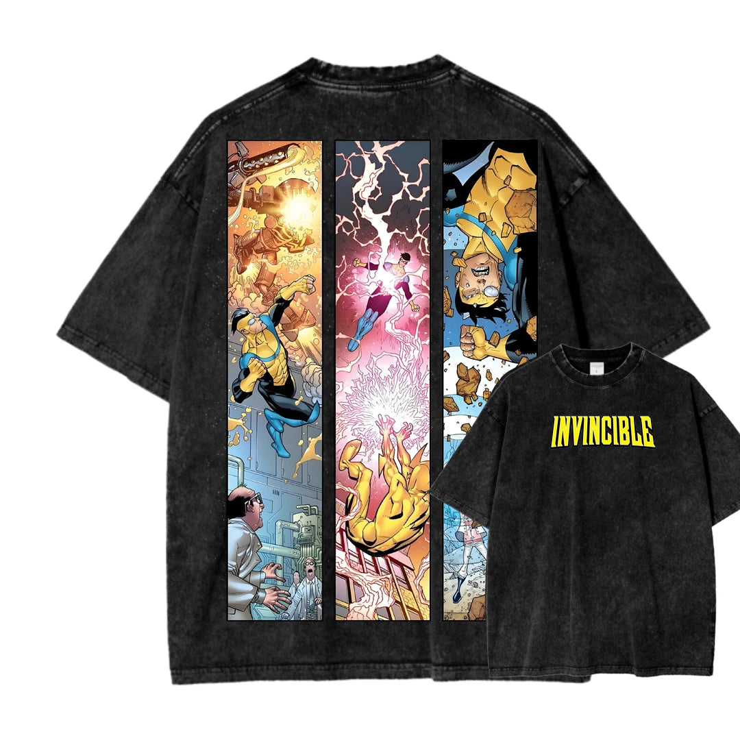 Invincible Washed T-shirt 2026 New Model personality Clothes shirt Year round clothing Streetwear Trendy high quality Breathable