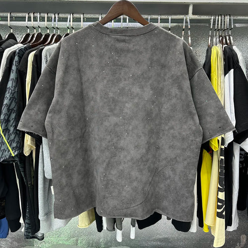 Best Quality Rhinestone Logo Bling T Shirt Men Women Character Print F-Terry Cropped T-Shirt Wash Gray Full Flash Diamond Tees