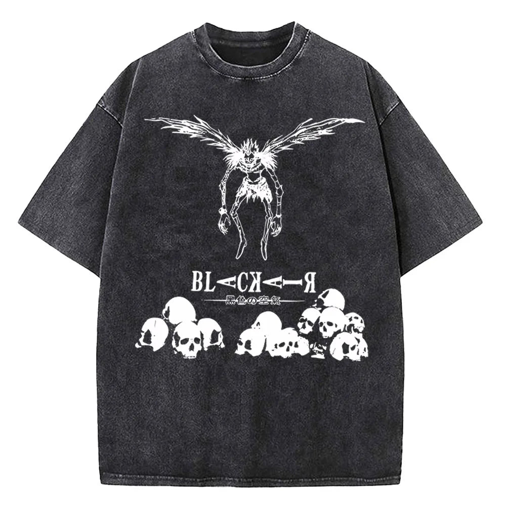 Harajuku Vintage Washed Death Note T Shirt Men Anime Graphic Printing T Shirt Cotton Fashion Streetwear Unisex Top Tee