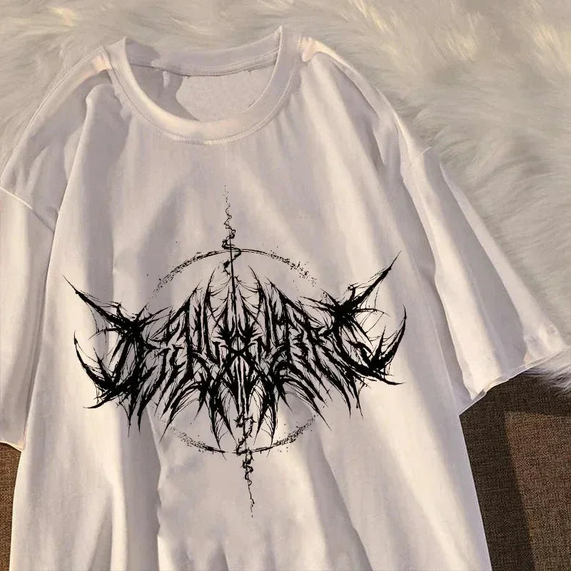 Retro Vintage Hip Hop Streetwear Kawaii Fashion Casual Tops Men's T Shirt Lightning Letter Print Y2K Goth Punk