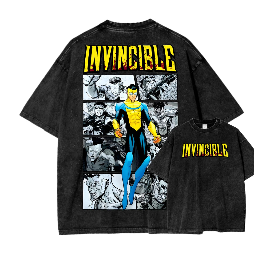 Invincible Washed T-shirt 2026 New Model personality Clothes shirt Year round clothing Streetwear Trendy high quality Breathable