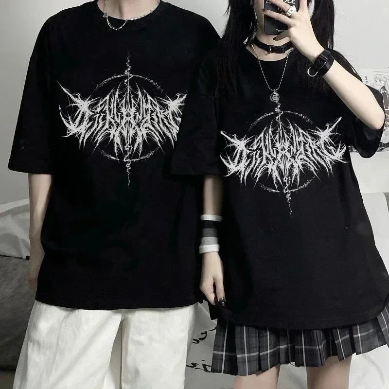 Retro Vintage Hip Hop Streetwear Kawaii Fashion Casual Tops Men's T Shirt Lightning Letter Print Y2K Goth Punk