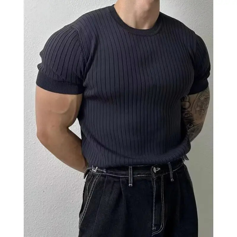 Trendy Polo Shirt for Men Summer Solid Color Top Versatile Knit Style Korean Short Sleeves Casual Fashion T-shirt