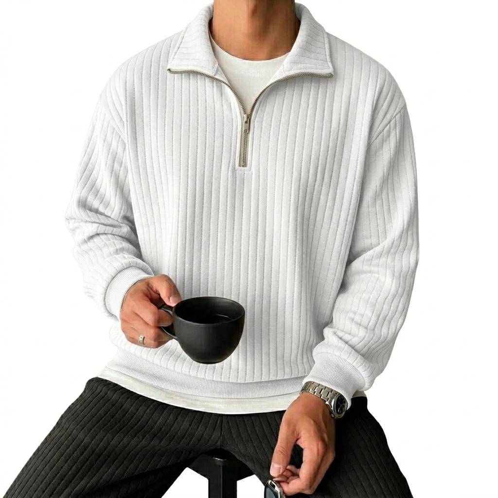 Quarter Zip Men's Sweatshirts Luxury Solid Stripes Pullover Zip Up Hoodies Gym Man V Neck Zip Up Shirts Long Sleeve Mens Coats