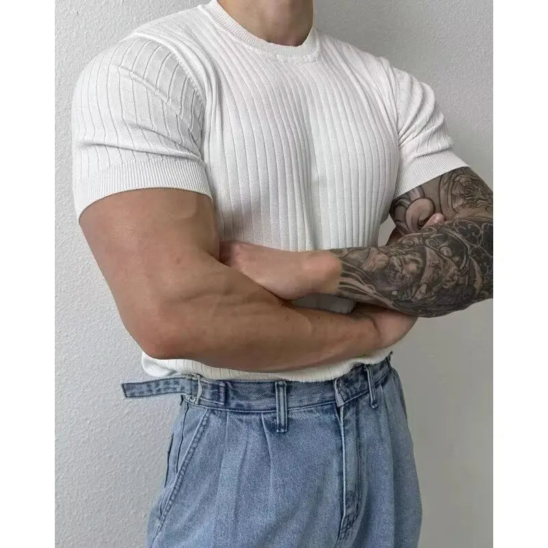 Trendy Polo Shirt for Men Summer Solid Color Top Versatile Knit Style Korean Short Sleeves Casual Fashion T-shirt