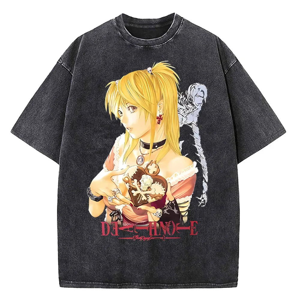 Harajuku Vintage Washed Death Note T Shirt Men Anime Graphic Printing T Shirt Cotton Fashion Streetwear Unisex Top Tee