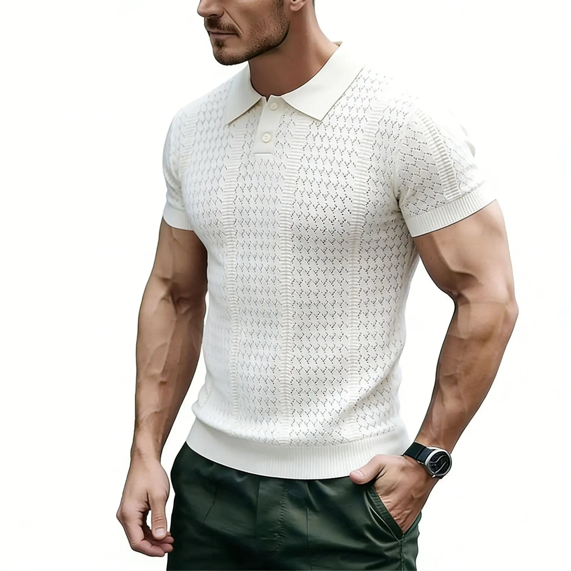POLO Shirt Short-sleeved Knitted Sweater T-shirt Men's Lapel Hollow Texture Short Sleeve