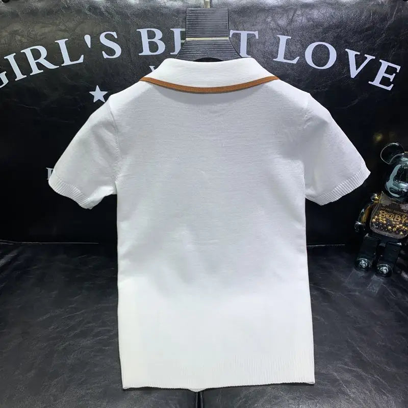 Knitted Short-sleeved Polo Shirt for Men Fashion Trend Young Handsome Versatile Casual Lapel T-shirt Trendy