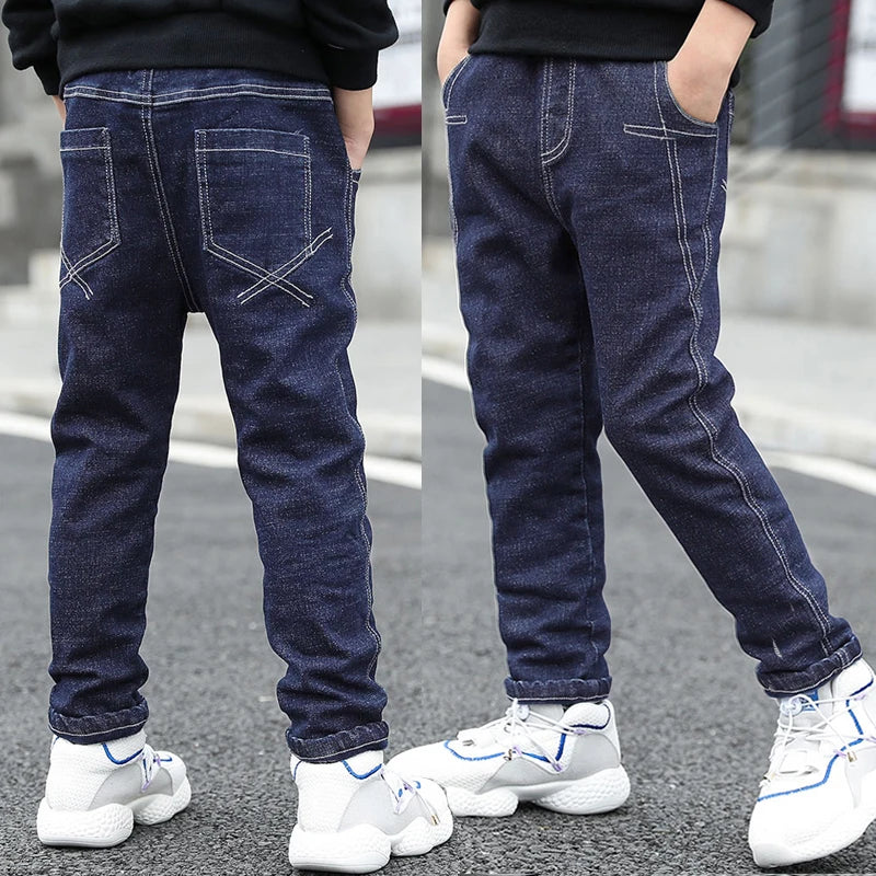 IENENS Teen Slim Jeans Solid Color Trousers Boys Denim Long Pants Fashion Kids Boy Jean Children Clothes For 4-11 Years