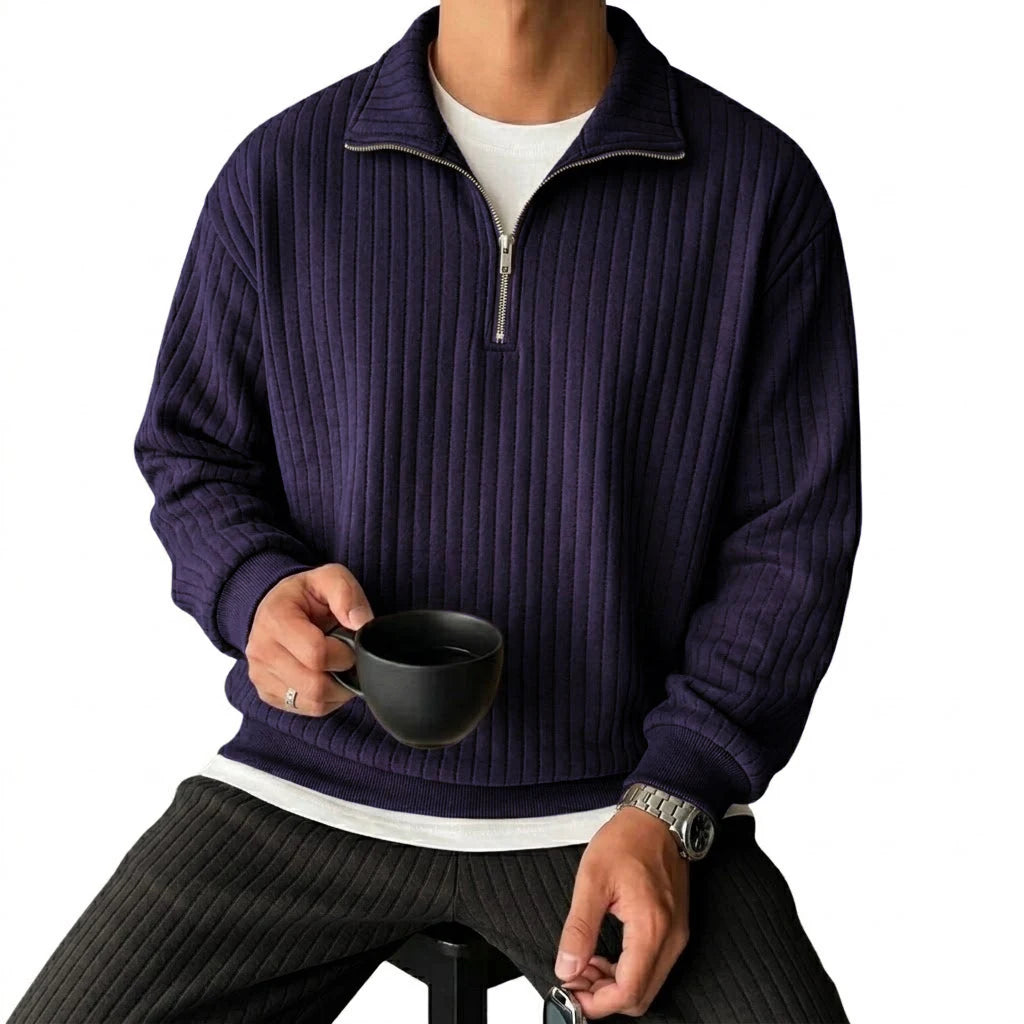 Quarter Zip Men's Sweatshirts Luxury Solid Stripes Pullover Zip Up Hoodies Gym Man V Neck Zip Up Shirts Long Sleeve Mens Coats