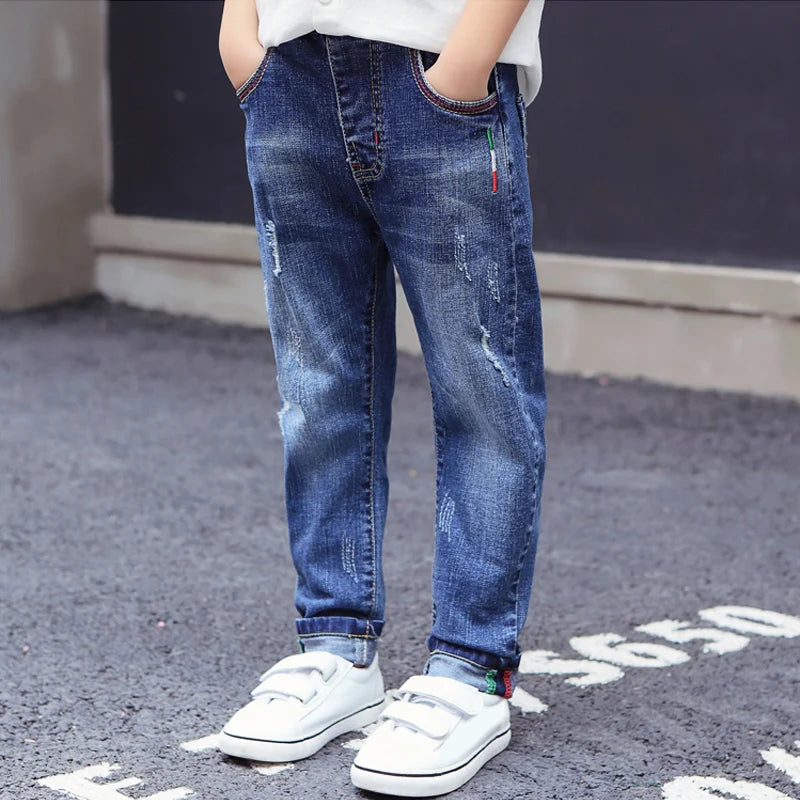 IENENS Kids Boys Jeans  Fashion Clothes Classic Pants Denim Clothing Children Baby Boy Casual Bowboy Long Trousers  5-13Y