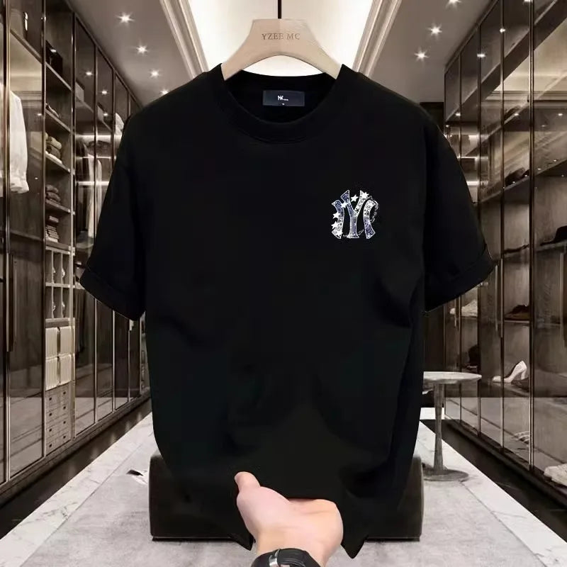 Korean-style casual crew neck short-sleeve T-shirt for men, versatile trendy luxury stylish men's apparel