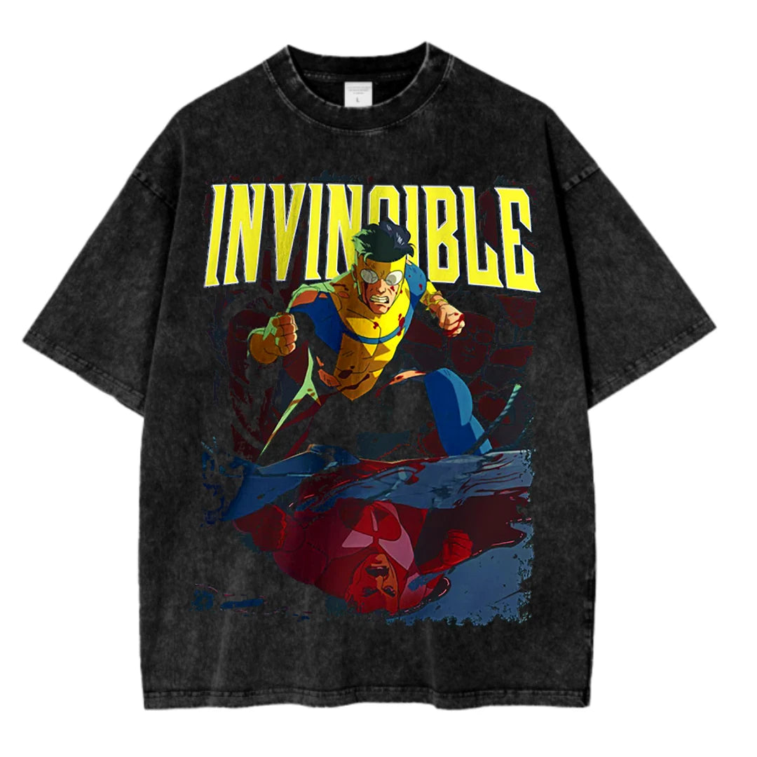 Invincible Washed T-shirt 2026 New Model personality Clothes shirt Year round clothing Streetwear Trendy high quality Breathable