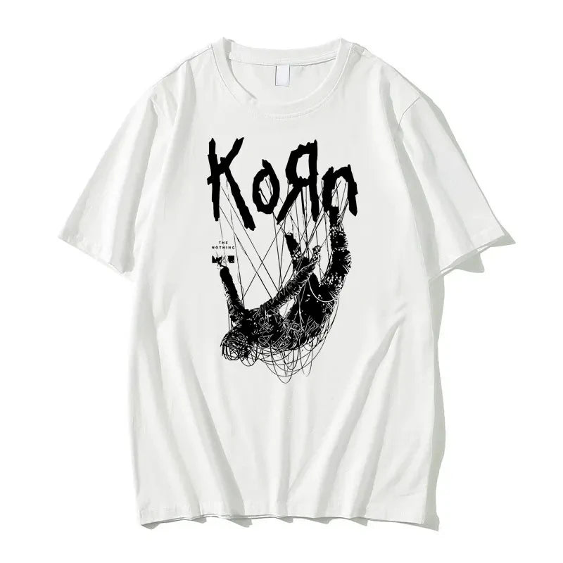 American Singer Rock Band Korn Print Graphic T-shirt Summer Short Sleeve Tees Tops Streetwear Casual Pure Cotton T Shirts Men's